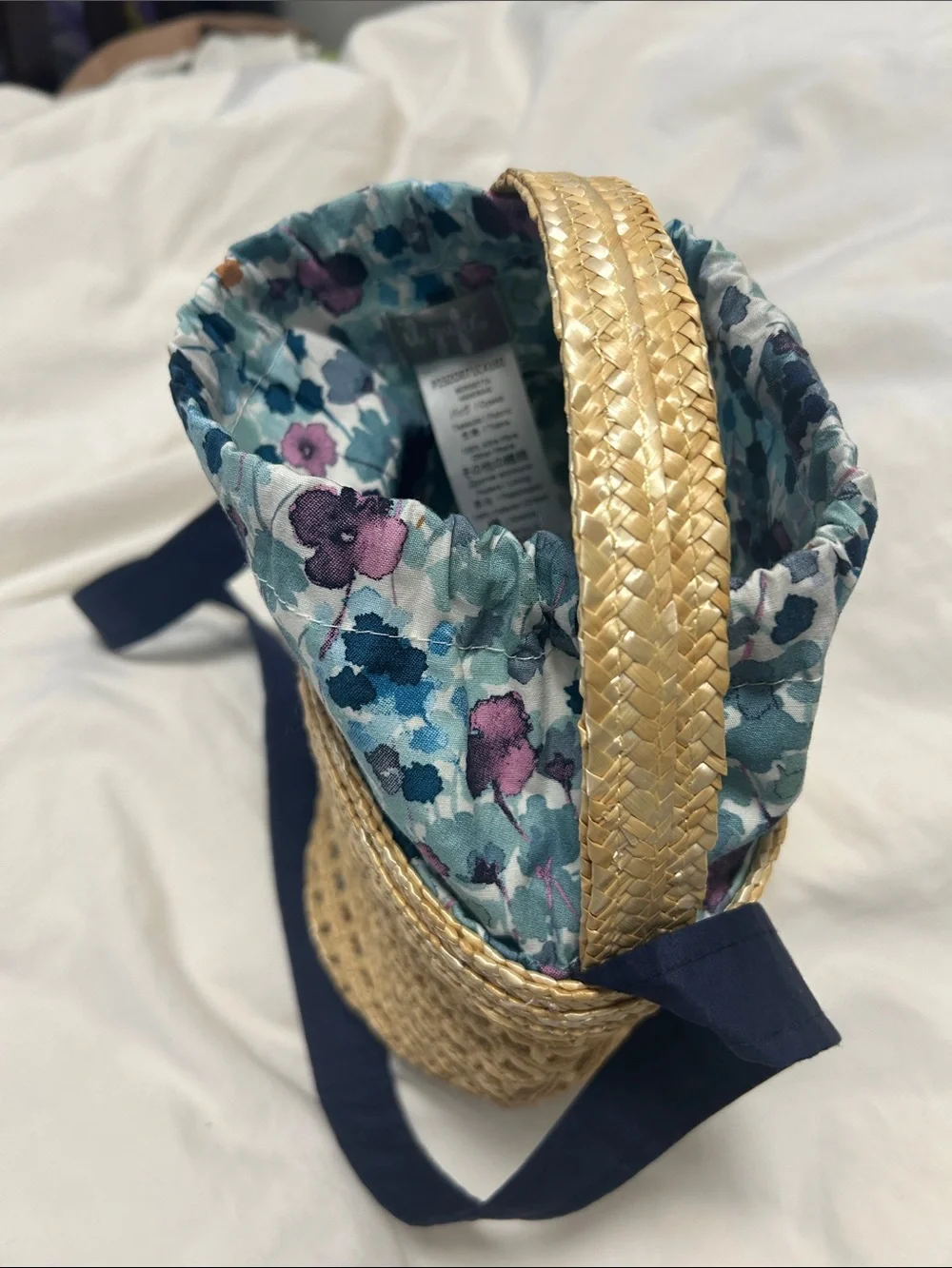Il Gufo Straw Tote with Blue and Pink Floral Interior ( Liberty)